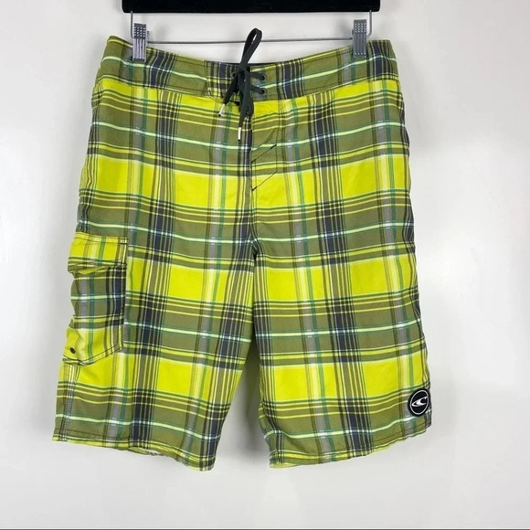 O'Neill Yellow Plaid Board Shorts Swim Trunks Size 32 Men - Picture 1 of 8